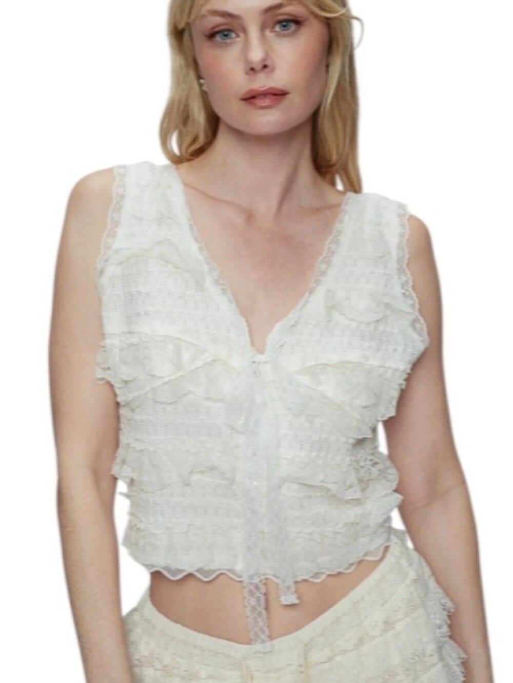 POL Maddi Lace Ruffled Cropped Tank Top-NWOT